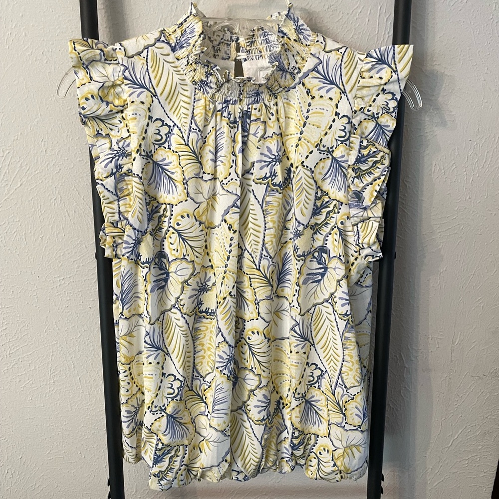 THML Cream Sleeveless Ruffled Blouse with Mandarin Collar